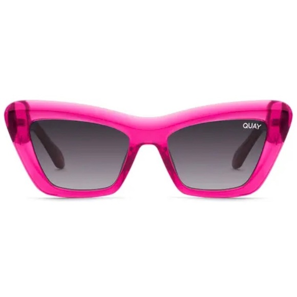 QUAY On The Radio Sunglasses Pink Frame Grey Lenses Retro Cat Eye NWT - Picture 2 of 10